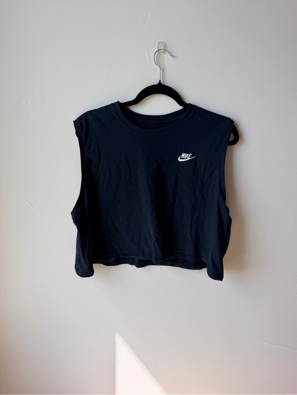 Nike Black Cropped Sleeveless Muscle Tank with White Swoosh